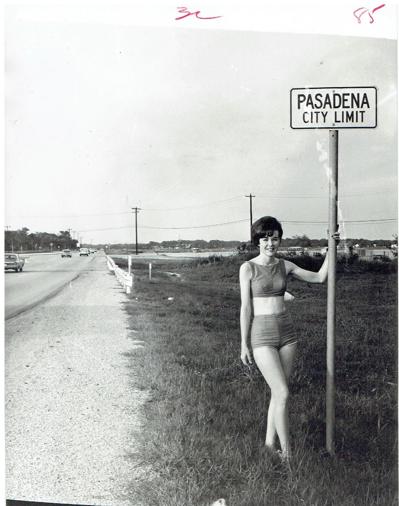 Pasadena City Secretary At Pasadena City Limits Sign 1965 
