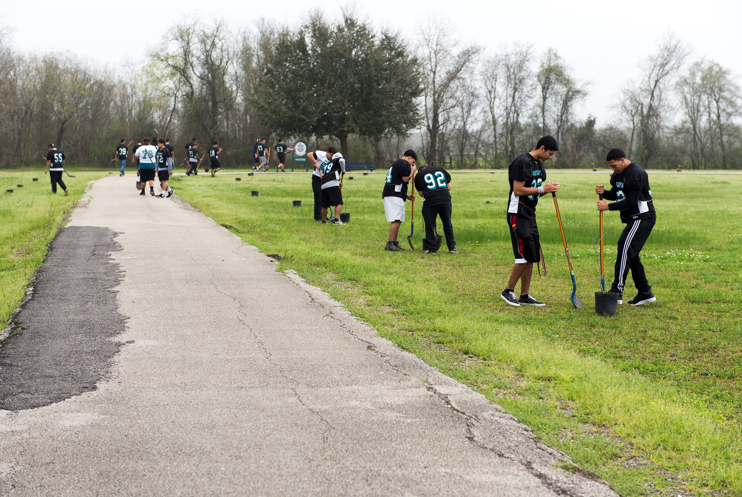 Pasadena Memorial Football Team planting trees