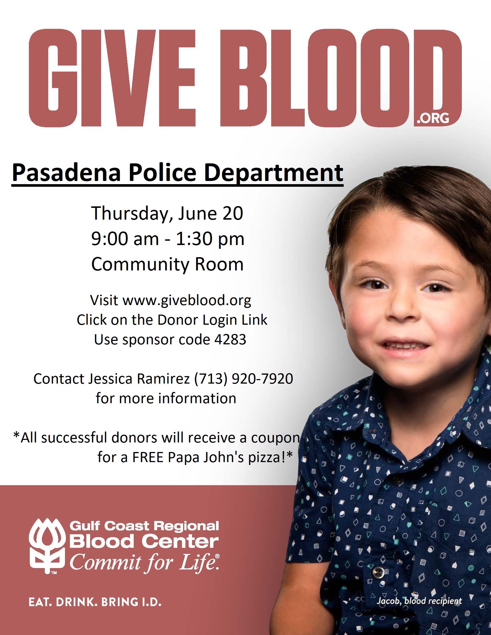 Pasadena Police Dept Blood Drive June 2019