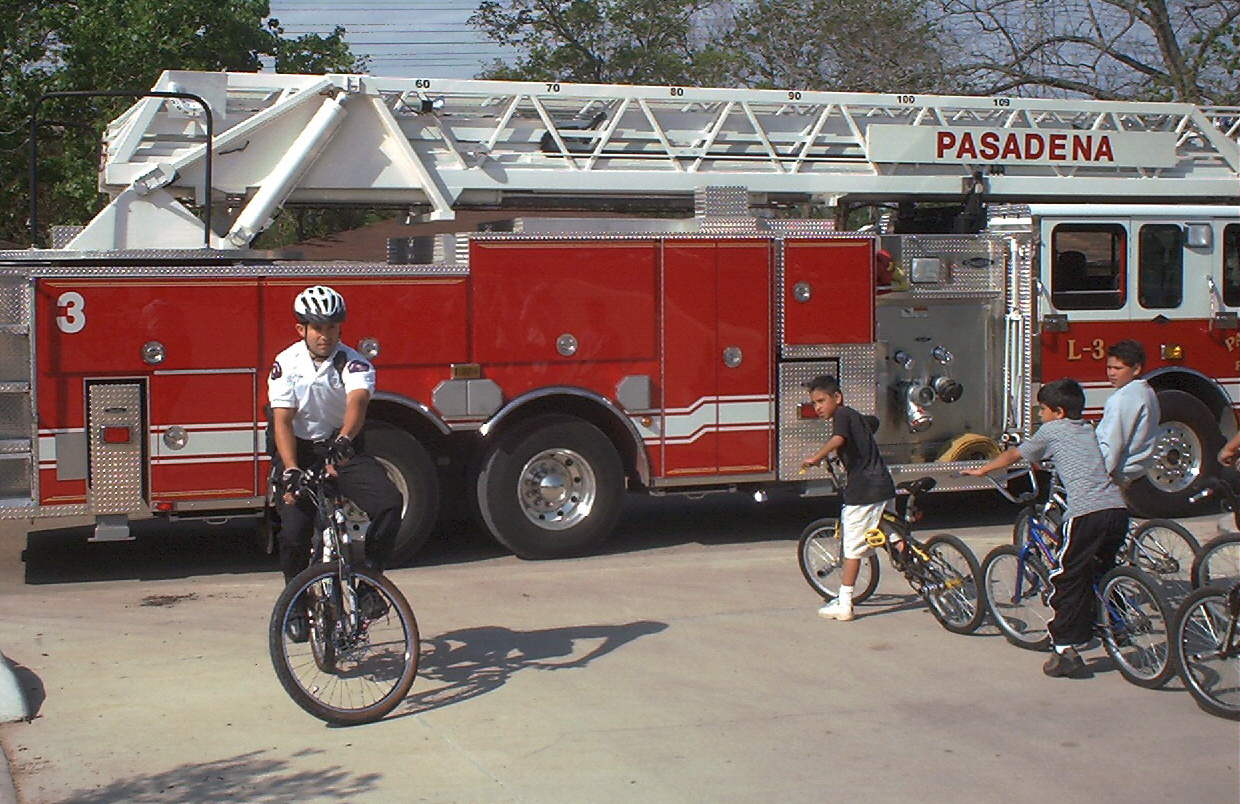 bike patrol by fire truck