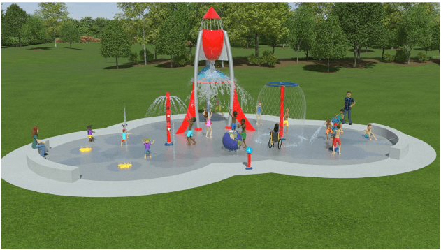 rocket themed splash pad
